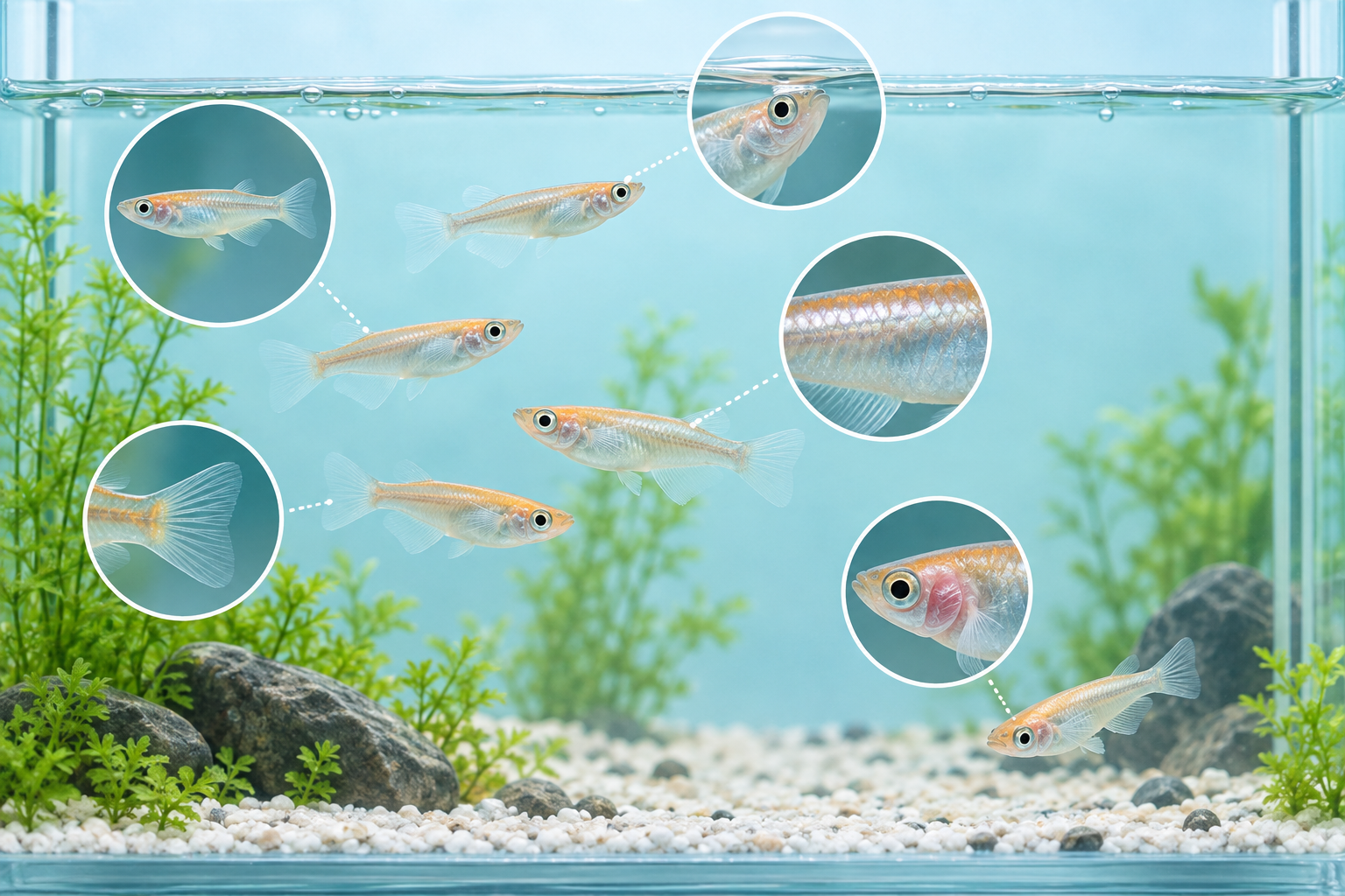 メダカの泳ぎ方やヒレ、体表を観察するポイント