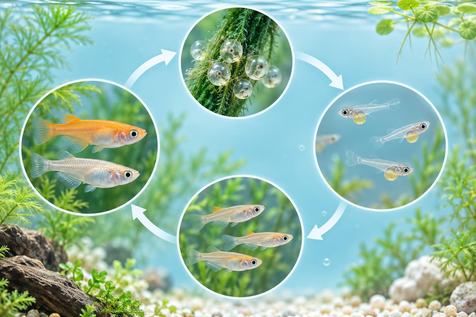 メダカの卵から針子、成魚までの成長サイクル